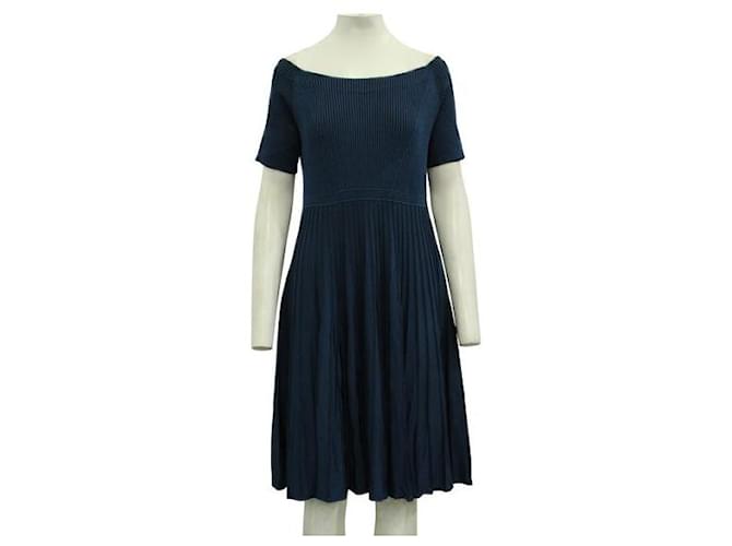 Jason Wu Plissiertes blaues kurzärmliges Kleid Viskose Nylon  ref.1285606