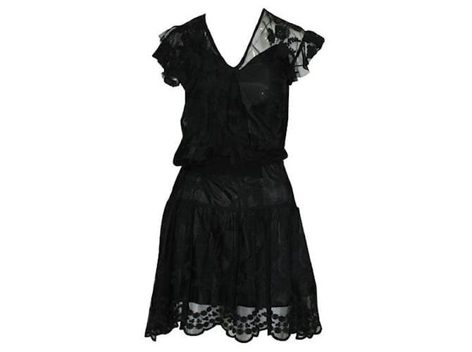 Anna Sui Robe noire en dentelle longueur genou avec robe intérieure Polyester  ref.1285608