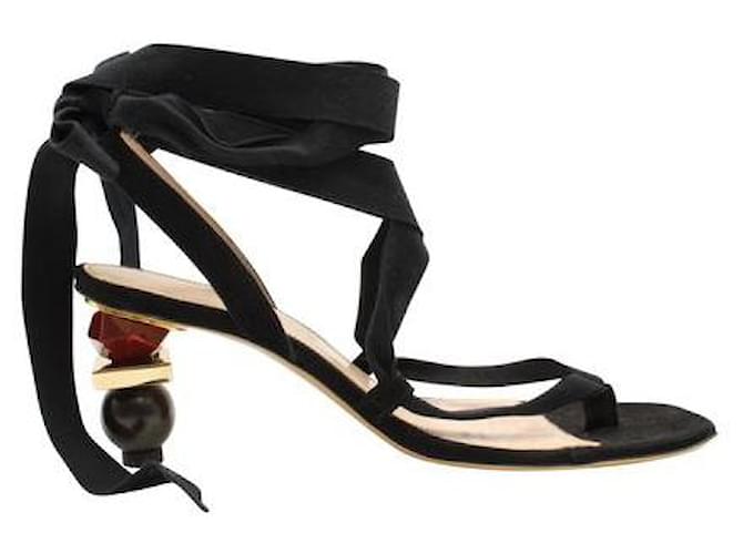 Jacquemus Capri Heel Wrapped Sandal Black Leather  ref.1285616
