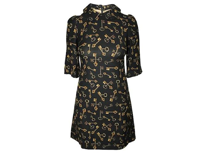 Dolce & Gabbana Kleid mit Schlüssel-Print Schwarz Wolle  ref.1285617