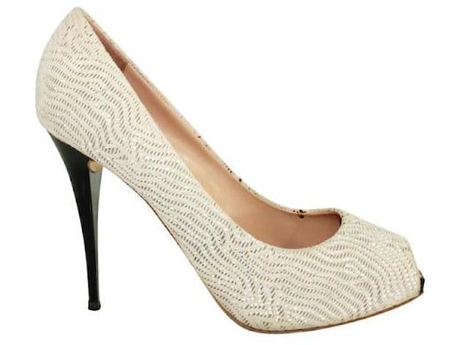 Gianvito Rossi Beige Peep-Toe Heels with Crystal Embellishments Leather  ref.1285626
