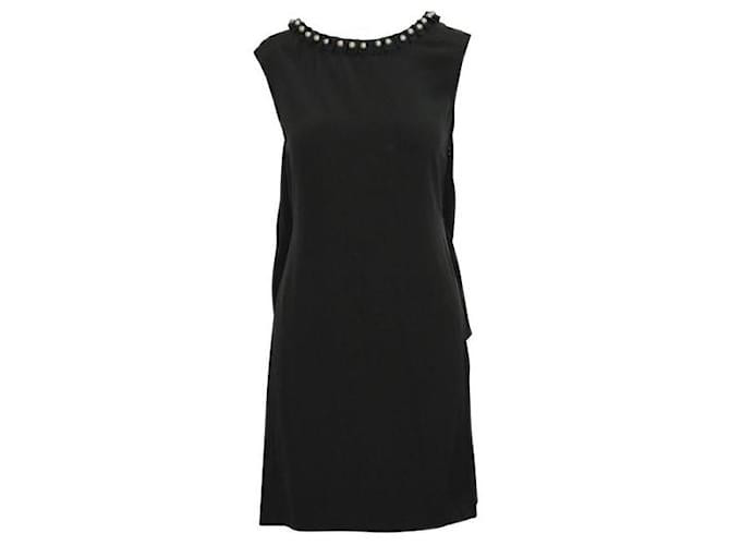 Autre Marque Zeitgenössisches Designer-Kleid aus schwarzer Seide mit Perlendetails  ref.1285633
