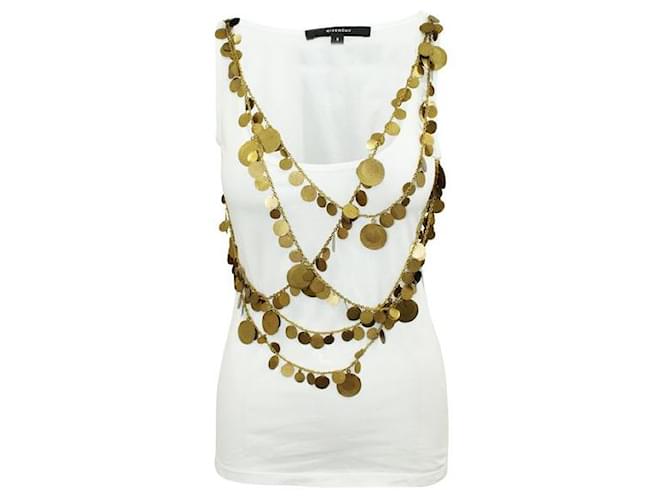 Top smanicato bianco Givenchy con monete dorate Cotone  ref.1285634