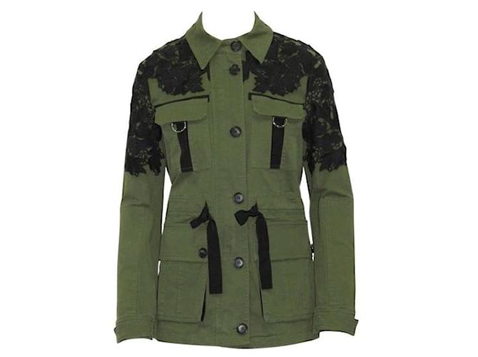Autre Marque Contemporary Designer Heritage Utility Jacket With Lace Khaki Suede Cotton  ref.1285635