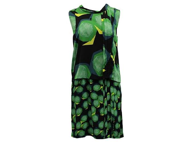 Diane Von Furstenberg Sleeveless Green Pattern Dress Viscose Rayon  ref.1285644