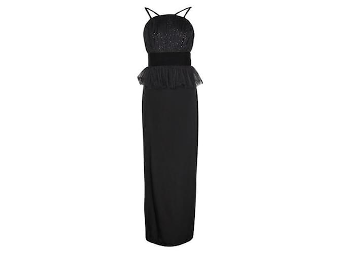 Autre Marque Black Strappy Tulle Detail Dress Silk  ref.1285667
