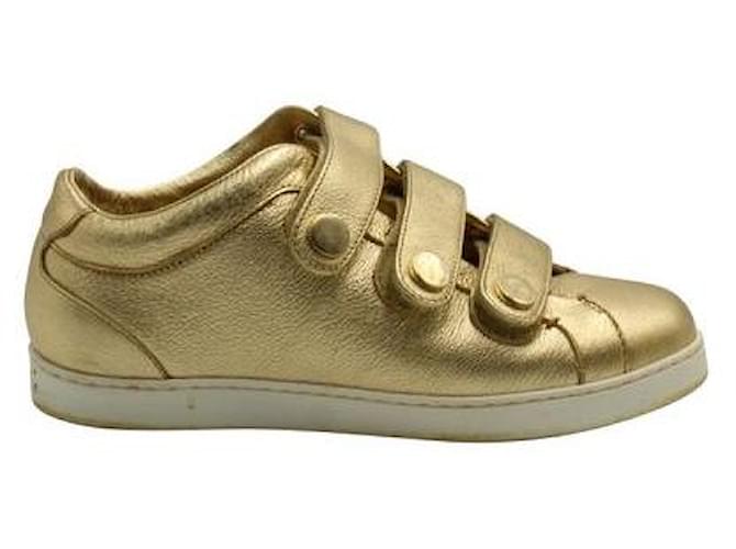 Jimmy Choo Gold Velcro Strap Sneakers Golden Leather  ref.1285681