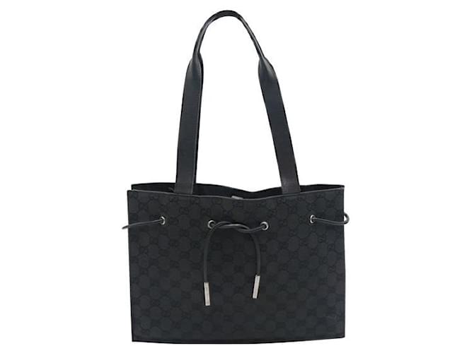 Gucci Black Monogrammed Drawstring Shoulder Bag Leather Cloth  ref.1285686