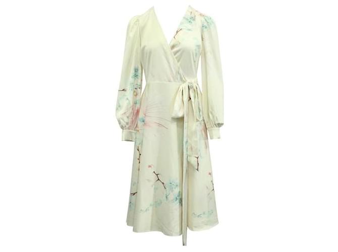 Autre Marque Contemporary Designer Floral Wrap Long Sleeve Dress Cream Polyester Elastane  ref.1285687