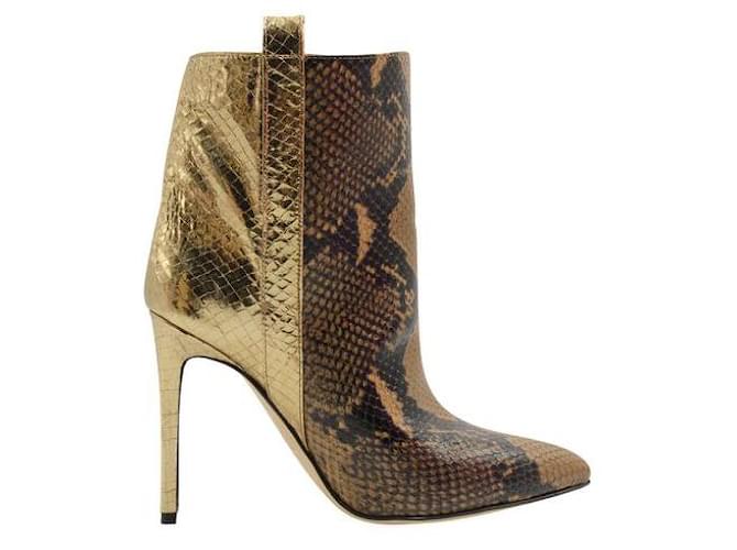 Autre Marque Snake Embossed Print, brown, Black & Gold Ankle Boots Leather  ref.1285693