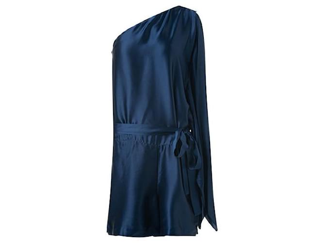 Autre Marque Contemporary Designer One Shoulder Silk Romper Blue  ref.1285701