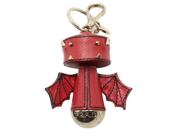 Saffiano Prada Bat Key Ring & Bag Charm In Red Leather  ref.1285709