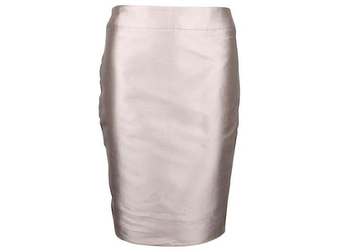 Armani Light Metallic Grey/ Silver Classic Pencil Skirt Silvery Silk Polyester  ref.1285714