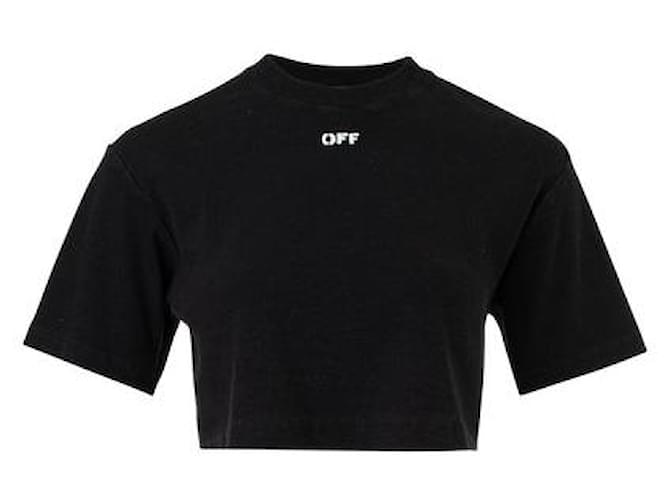 Off White Off-White Logo Cropped T-Shirt Black Cotton Elastane  ref.1285720