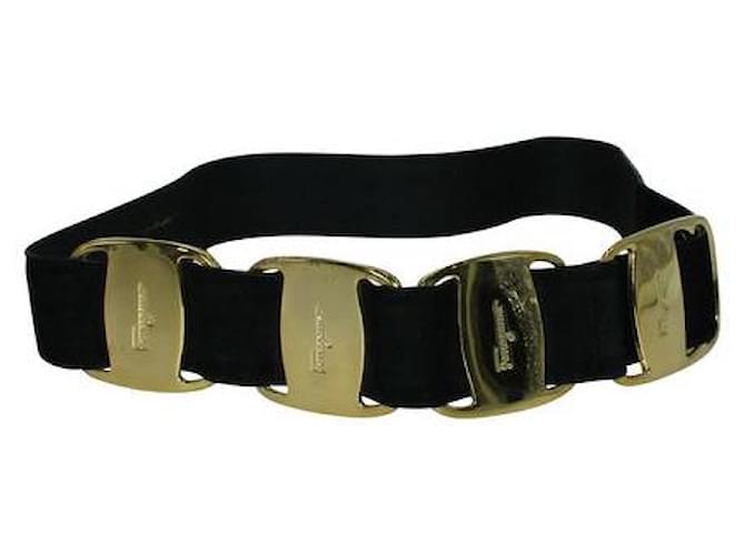 Salvatore Ferragamo Black / Golden Metallic Belt Leather  ref.1285721