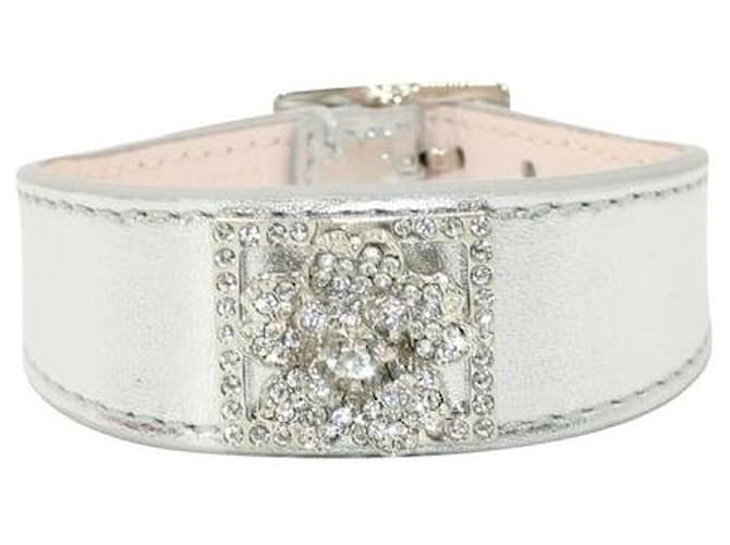 Roger Vivier Silver Bracelet With Rhinestones Silvery Leather  ref.1285729