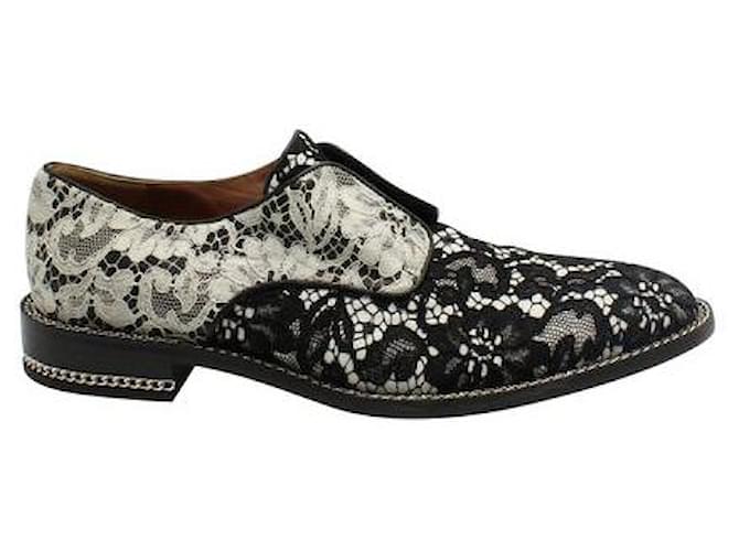 Givenchy Black & White Two-Tone Floral Lace Derby Leather  ref.1285732