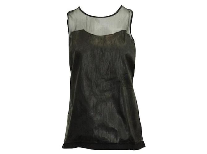 Autre Marque Contemporary Designer Leather & Silk Top Black  ref.1285742