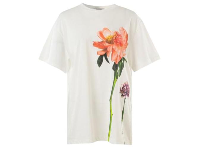 T-shirt à fleurs Valentino Coton Blanc  ref.1285750