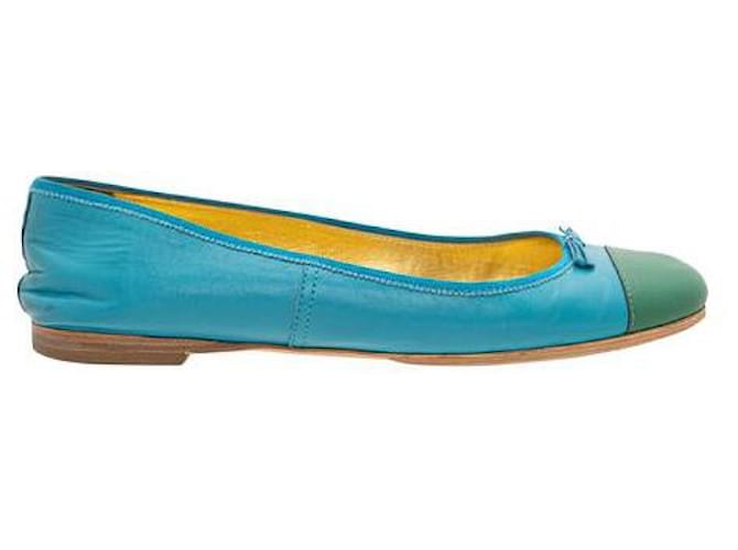Bow Prada Two Tone Ballet Flats Green Leather  ref.1285758