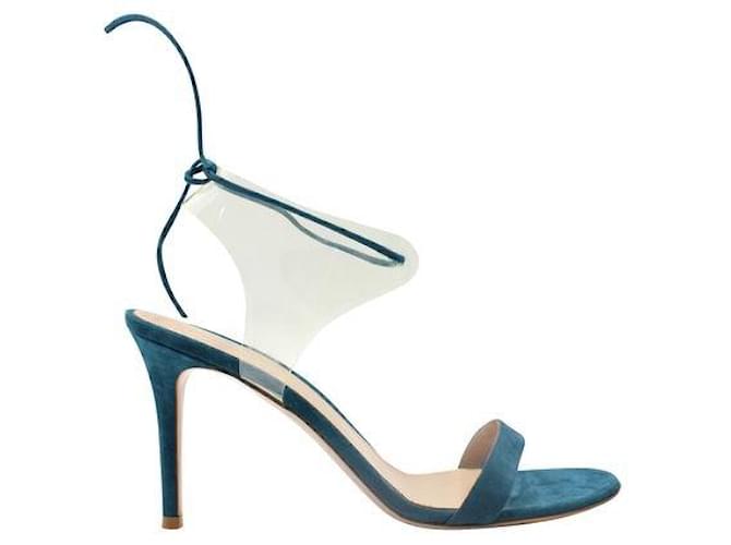 Gianvito Rossi Teal Lbue Pvc Suede Strappy Sandals Blue Leather Plastic  ref.1285791
