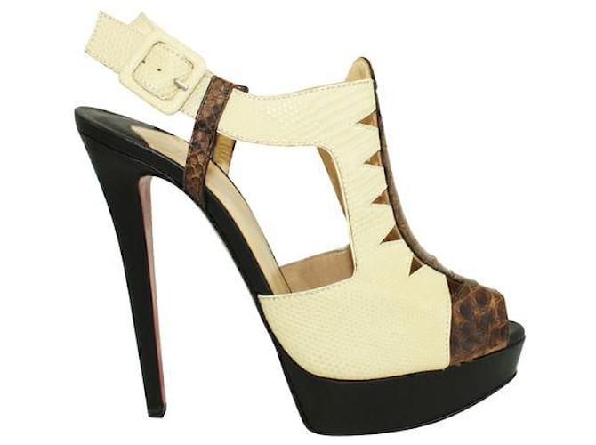 Christian Louboutin Croc And Lizard Peep Toe Heels Yellow Suede Leather Exotic leather  ref.1285794