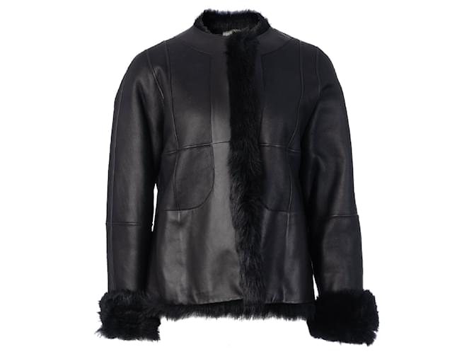 Hermès Fur Trimmed Leather Jacket Black  ref.1285802
