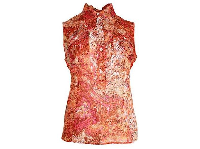 Céline Celine Orange/Pink Print Silk Strapless Shirt Multiple colors Elastane  ref.1285820