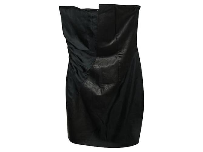 ALICE + OLIVIA Vestido negro sin tirantes con panel de cuero Seda  ref.1285850