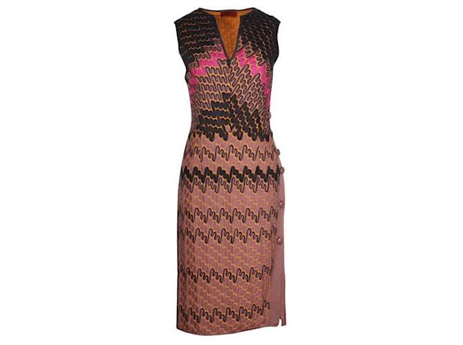 Missoni Knit Dress with Side Button Opening Brown Wool Nylon Rayon  ref.1285857