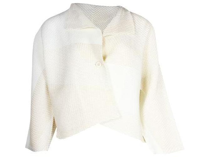 Issey Miyake Ivory and Beige Pleated Jacket Cream Cotton Polyester  ref.1285858