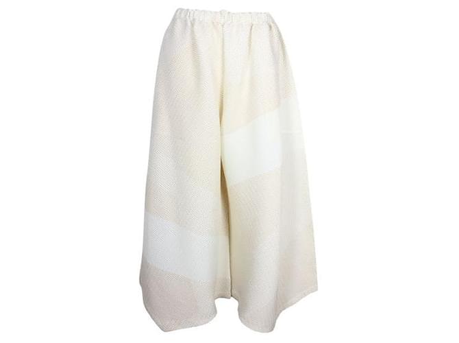 Issey Miyake Pantalon plissé large ivoire et beige Coton Polyester Écru  ref.1285861