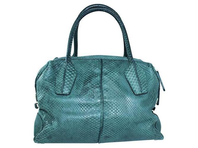 TOD'S Python Skin Green Leather D-Styling Bauletto Mini avec sangle amovible Cuir Vert  ref.1285884