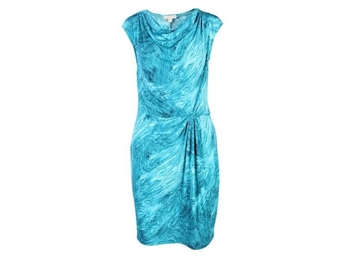 Michael Michael Kors Water Print Midi Dress Blue Suede Polyester  ref.1285888