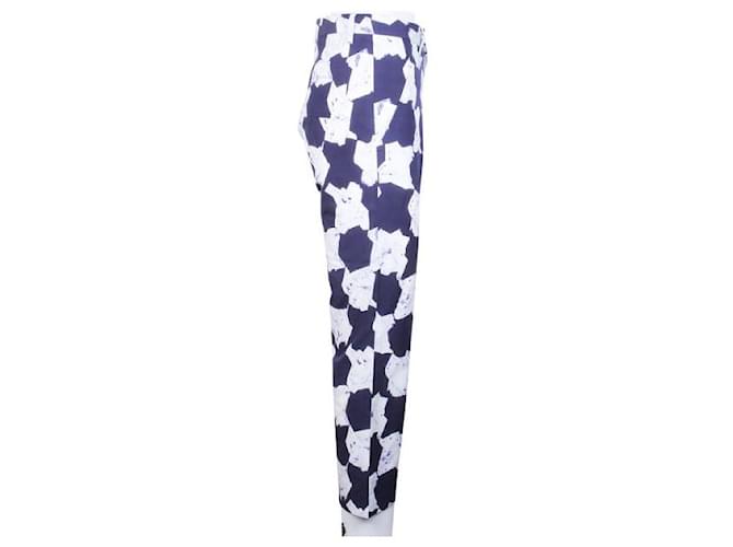 Autre Marque DESIGNER CONTEMPORANEO Pantaloni con motivo stampato blu e bianco Cotone  ref.1285891