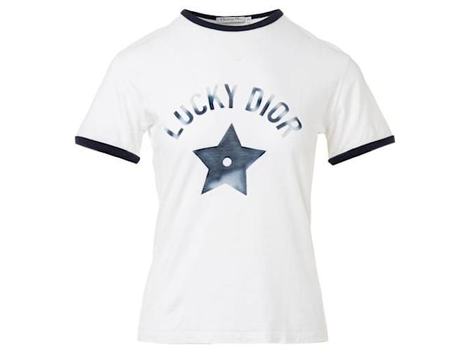 Camiseta Lucky Dior Blanco Algodón Lino  ref.1285894