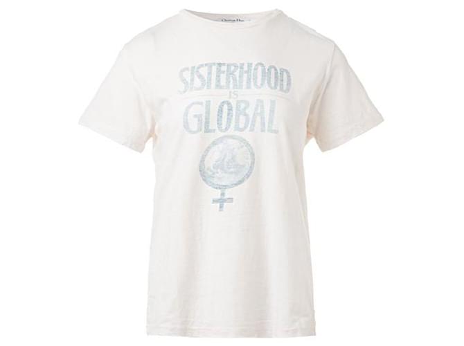 Dior Camiseta Sisterhood is Global Blanco Algodón Lino  ref.1285907