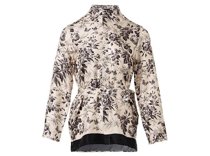 Gucci Camisa floral monocromática con cuello Multicolor Seda  ref.1285912