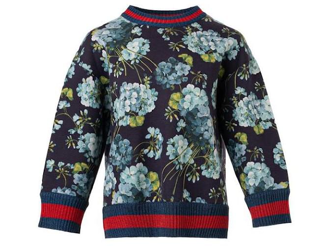 Gucci Sweat-shirt en néoprène imprimé hortensia Coton Multicolore  ref.1285914