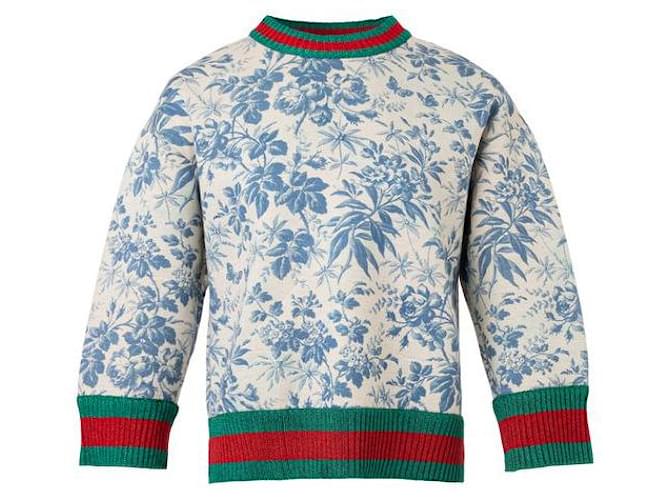 Gucci Sweat-shirt en néoprène à fleurs bleu clair Coton Multicolore  ref.1285918