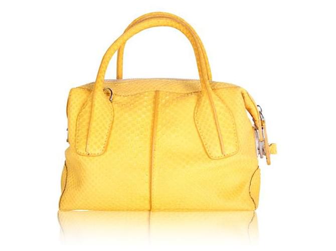TOD'S Python Skin Yellow D-Styling Bauletto Mini with detachable Strap  ref.1285952