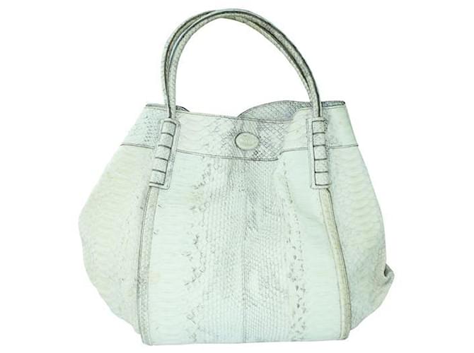 TOD'S Python Skin Cream Large Soft Bag White  ref.1285953