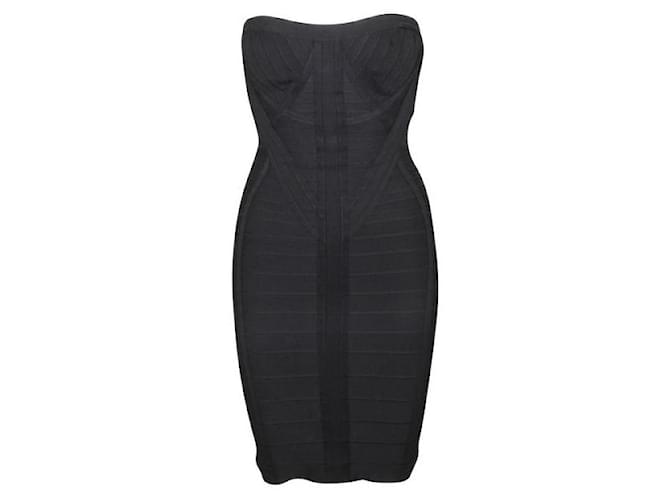 HERVE LEGER Black Strapless Bodycon Dress Rayon  ref.1285961