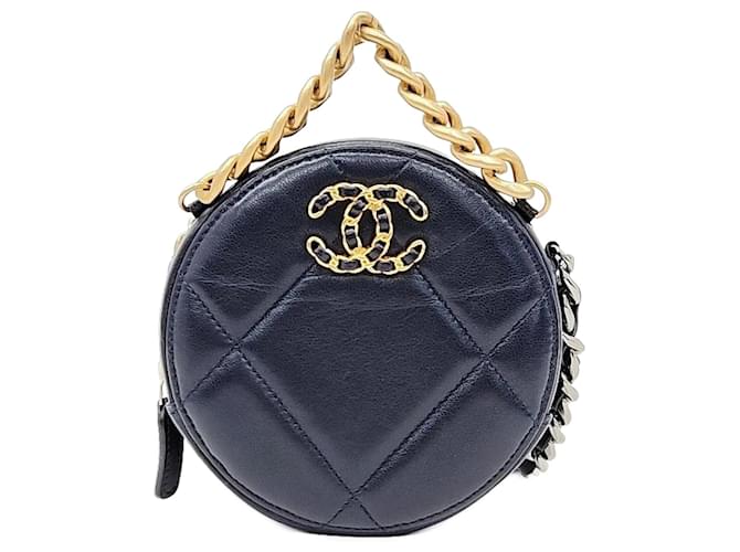 Chanel  19 Mini sac à bandoulière rond Bleu Marine  ref.1285973