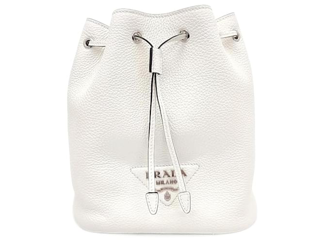 Prada  Vitello Daino Bucket Bag (1BE060) White  ref.1285993