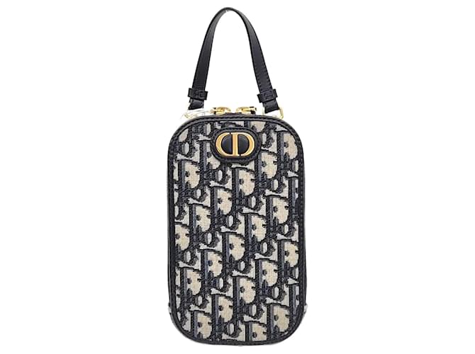 Dior Dior Montaigne Oblique Phone Holder Mini Crossbody Bag Beige Navy blue  ref.1285996