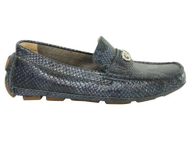 Autre Marque DISEÑADOR CONTEMPORÁNEO Mocasines de piel de serpiente azul oscuro Cuero  ref.1286038