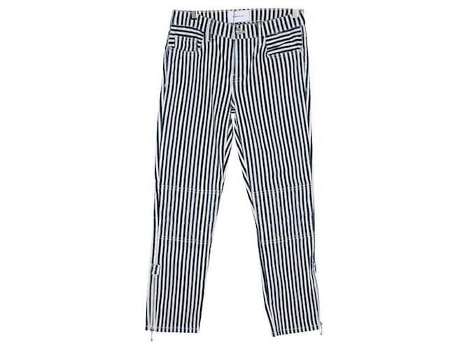 Autre Marque CONTEMPORARY DESIGNER Blue & White Striped Stretch Jeans Suede Cotton  ref.1286039