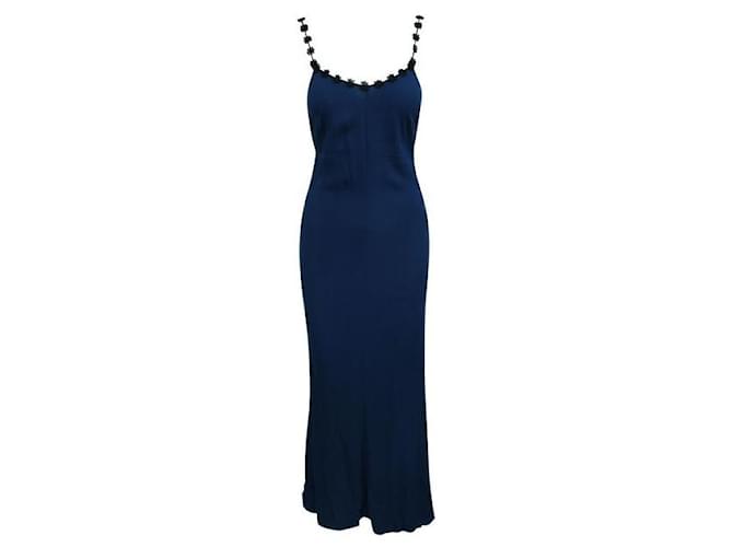 REFORMATION – Maxi-Kleid in Blau mit Spitzenträgern in Blumenform Strahl  ref.1286044