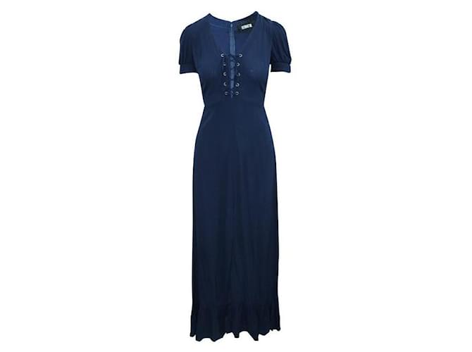 REFORMATION Maxi Blue Navy Dress with Front Tie Navy blue Rayon  ref.1286048